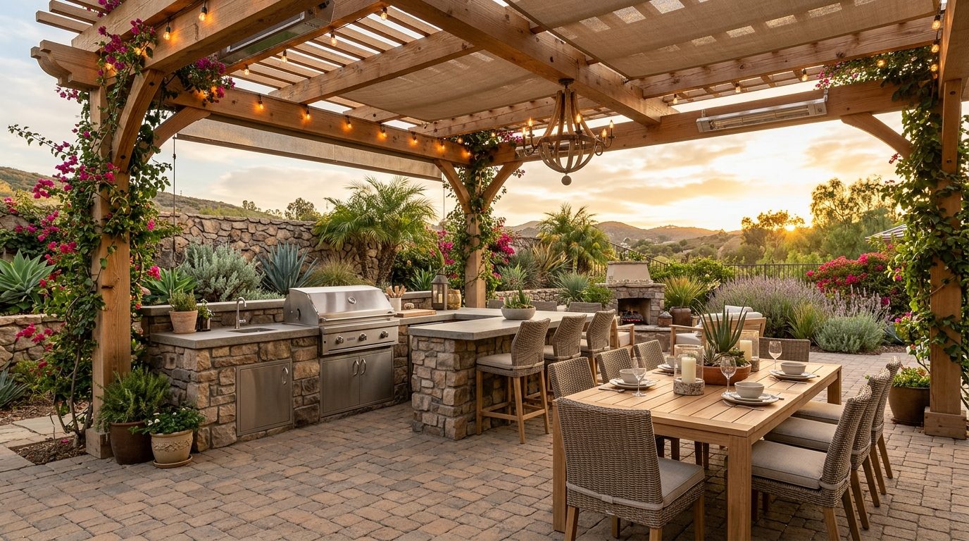 Covered patio with outdoor kitchen and BBQ