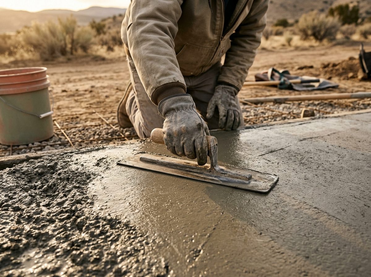 Worker resurfacing and repairing an existing concrete surface